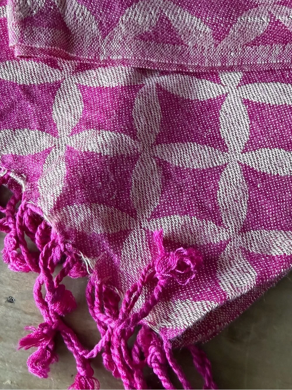 Pink Geometric Fringe Scarf